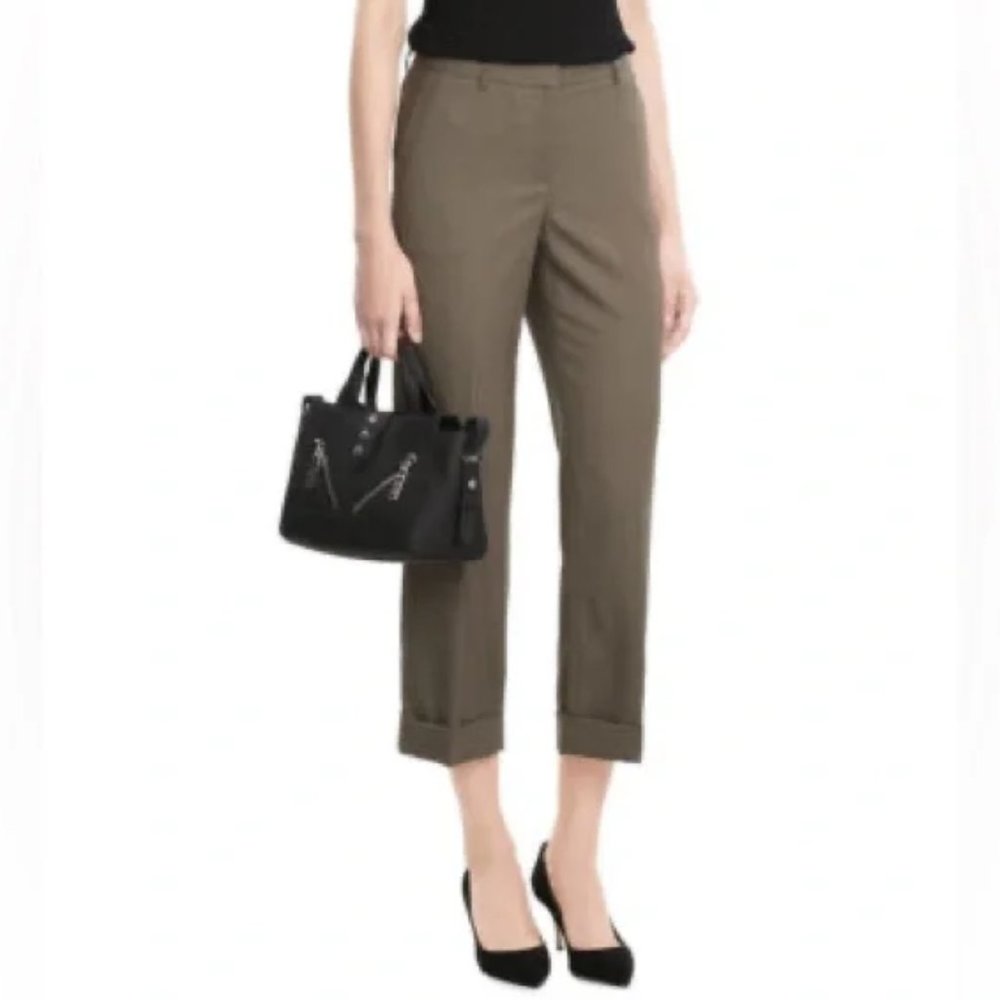 NWOT Theory Heze Contour High Rise Tapered Crop Trousers in Military Green Wool